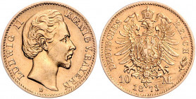 BAYERN, Ludwig II., 1864-1886, 10 Mark 1873 D.
Rs.kl.Kr., ss
J.193