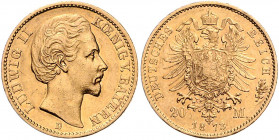BAYERN, Ludwig II., 1864-1886, 20 Mark 1873 D.
ss/vz
J.194
