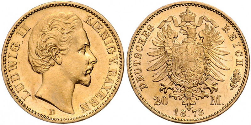 BAYERN, Ludwig II., 1864-1886, 20 Mark 1873 D.
f.st/st
J.194