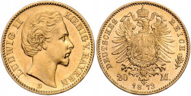 BAYERN, Ludwig II., 1864-1886, 20 Mark 1873 D.
f.st/st
J.194