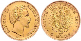 BAYERN, Ludwig II., 1864-1886, 5 Mark 1877 D.
f.st
J.195