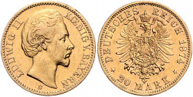 BAYERN, Ludwig II., 1864-1886, 20 Mark 1874 D.
ss
J.197