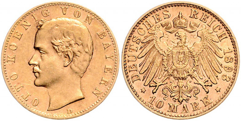 BAYERN, Otto, 1886-1913, 10 Mark 1893 D.
Ware ist MwSt-befreit
VAT tax free
v...