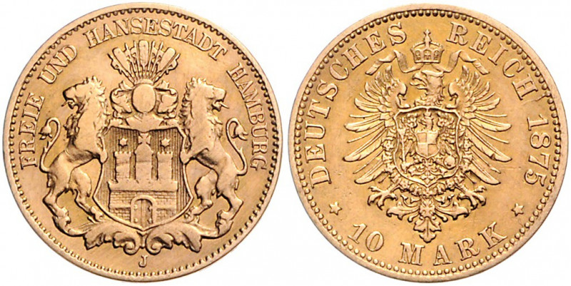 HAMBURG, Freie und Hansestadt, 10 Mark 1875 J.
ss
J.209