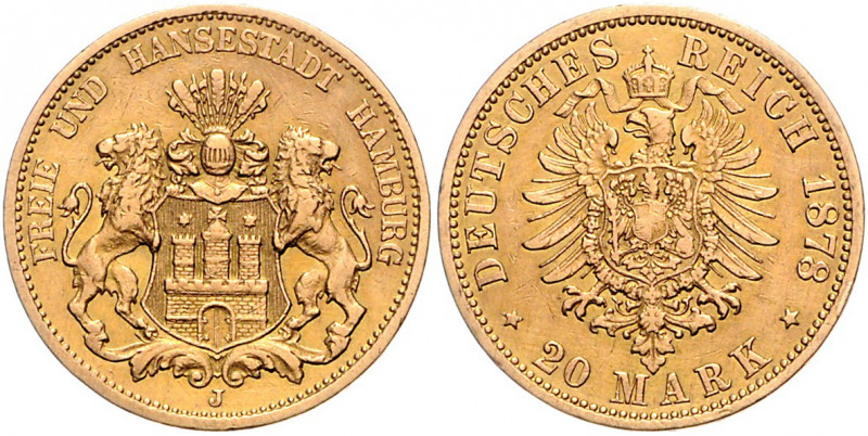 HAMBURG, Freie und Hansestadt, 20 Mark 1878 J.
ss
J.210