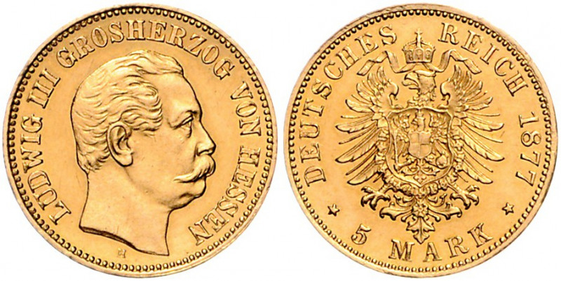 HESSEN, Ludwig III., 1848-1877, 5 Mark 1877 H.
st
J.215