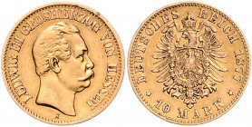 HESSEN, Ludwig III., 1848-1877, 10 Mark 1877 H.
ss/vz
J.216