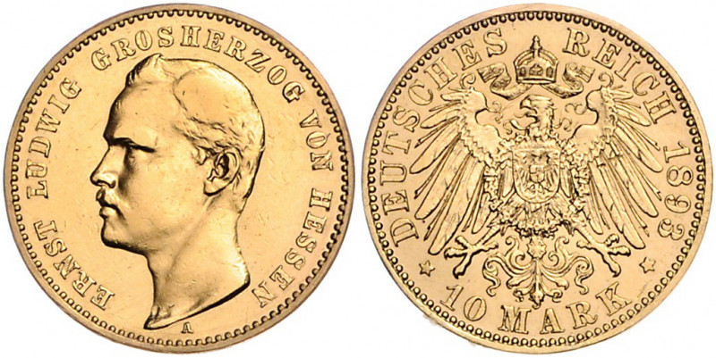 HESSEN, Ernst Ludwig, 1892-1918, 10 Mark 1893 A.
vz/vz+
J.222