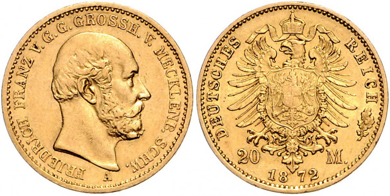 MECKLENBURG-SCHWERIN, Friedrich Franz II., 1842-1883, 20 Mark 1872 A.
vz-st
J....