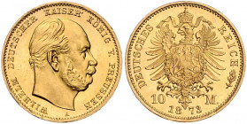 PREUSSEN, Wilhelm I., 1861-1888, 10 Mark 1873 A.
Prachtex., Erstabschlag/st
J.242