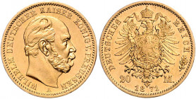 PREUSSEN, Wilhelm I., 1861-1888, 20 Mark 1871 A. Die erste Reichsgoldmünze.
vz-st
J.243