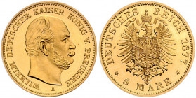 PREUSSEN, Wilhelm I., 1861-1888, 5 Mark 1877 B.
Prachtex., Vs.kl.Kr., st
J.244