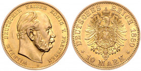 PREUSSEN, Wilhelm I., 1861-1888, 10 Mark 1880 A.
Vs.kl.Kr., ss/vz
J.245