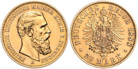 PREUSSEN, Friedrich III., 1888, 20 Mark 1888 A.
ss/vz
J.248