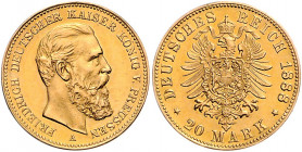PREUSSEN, Friedrich III., 1888, 20 Mark 1888 A.
vz/st
J.248