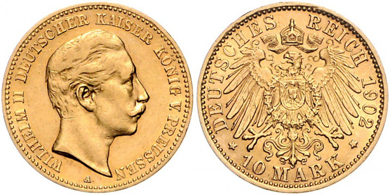 PREUSSEN, Wilhelm II., 1888-1918, 10 Mark 1902 A.
ss/vz
J.251