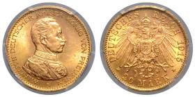 PREUSSEN, Wilhelm II., 1888-1918, 20 Mark 1915 A. Uniform. Kriegsbedingt gelangte diese Münze nicht mehr zur Ausgabe. Nach dem 1. Weltkrieg gelangten ...