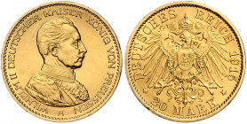 PREUSSEN, Wilhelm II., 1888-1918, 20 Mark 1915 A. Uniform.
kl.Rdf., vz
J.253