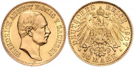 SACHSEN, Friedrich August III., 1904-1918, 10 Mark 1907 E.
st
J.267