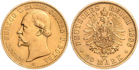 SACHSEN-COBURG-GOTHA, Ernst II., 1844-1893, 20 Mark 1886 A.
winz.Kr., vz
J.271