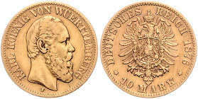WÜRTTEMBERG, Karl, 1864-1891, 10 Mark 1876 F.
ss
J.292