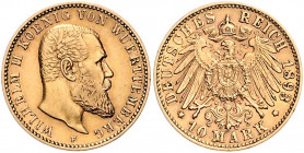 WÜRTTEMBERG, Wilhelm II., 1891-1918, 10 Mark 1893 F.
ss/ss-vz
J.295
