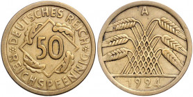 WEIMARER REPUBLIK, 1919-1933, 50 Reichspfennig 1924 A.
ss+
J.318