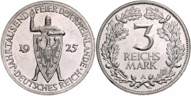 WEIMARER REPUBLIK, 1919-1933, 3 Reichsmark 1925 A. Rheinlande.
l.berührte PP
J.321