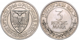 WEIMARER REPUBLIK, 1919-1933, 3 Reichsmark 1926 A. Lübeck.
PP
J.323