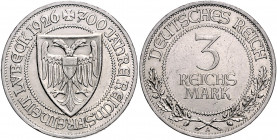 WEIMARER REPUBLIK, 1919-1933, 3 Reichsmark 1926 A. Lübeck.
zaponiert, ss-vz
J.323