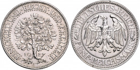 WEIMARER REPUBLIK, 1919-1933, 5 Reichsmark 1927 F. Eichbaum.
Rs.Kr., vz
J.331