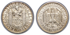 WEIMARER REPUBLIK, 1919-1933, 3 Reichsmark 1928 D. Dinkelsbühl.
Prachtex., PCGS MS 66
J.334