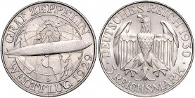 WEIMARER REPUBLIK, 1919-1933, 3 Reichsmark 1930 D. Zeppelin.
zaponiert, vz
J.342