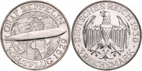 WEIMARER REPUBLIK, 1919-1933, 3 Reichsmark 1930 J. Zeppelin.
PP
J.342