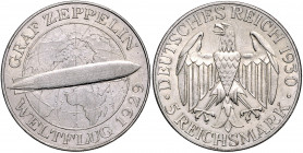WEIMARER REPUBLIK, 1919-1933, 5 Reichsmark 1930 A. Zeppelin.
zaponiert, ss-vz
J.343