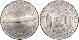 WEIMARER REPUBLIK, 1919-1933, 5 Reichsmark 1930 A. Zeppelin.
winz.Kr., f.st
J.343