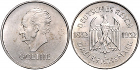 WEIMARER REPUBLIK, 1919-1933, 3 Reichsmark 1932 J. Goethe.
zaponiert, vz
J.350