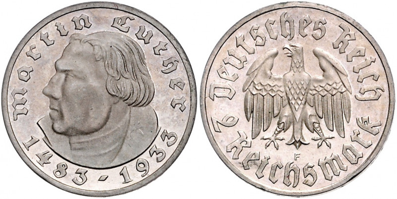 DRITTES REICH, 1933-1945, 2 Reichsmark 1933 F. Luther.
PP
J.352