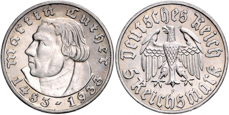 DRITTES REICH, 1933-1945, 5 Reichsmark 1933 F. Luther.
f.st
J.353