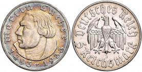 DRITTES REICH, 1933-1945, 5 Reichsmark 1933 J. Luther.
f.st
J.353