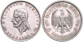 DRITTES REICH, 1933-1945, 5 Reichsmark 1934 F. Schiller.
l.berührte PP
J.359