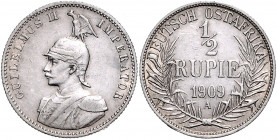 KOLONIEN, Deutsch-Ostafrika, 1/2 Rupie 1909 A.
zaponiert, ss
J.721