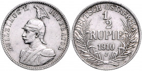 KOLONIEN, Deutsch-Ostafrika, 1/2 Rupie 1910 J.
zaponiert, ss+
J.721
