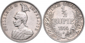 KOLONIEN, Deutsch-Ostafrika, 1/2 Rupie 1914 J.
zaponiert, ss-vz
J.721
