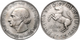 STAATLICHE NOTMÜNZEN, Provinz Westfalen, 1 Billion Mark 1923. Neusilber.
Box, st fein
J.N28