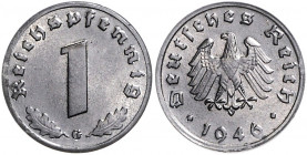 ALLIIERTE BESETZUNG, 1945-1948, 1 Reichspfennig 1946 G.
zaponiert, selten, vz-st
J.373b