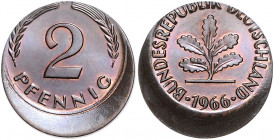 BUNDESREPUBLIK DEUTSCHLAND, 2 Pfennig 1966 D. Dezentriert.
Prachtex., zaponiert, st
J.381