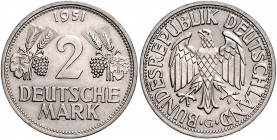 BUNDESREPUBLIK DEUTSCHLAND, 2 DM 1951 G. Ähren, Weinblatt und Weintrauben.
kl.Kr., vz
J.386