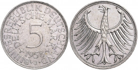 BUNDESREPUBLIK DEUTSCHLAND, 5 DM 1958 J.
zaponiert, ss+/ss-vz
J.387