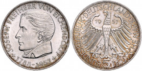 BUNDESREPUBLIK DEUTSCHLAND, 5 DM 1957 J. Freiherr von Eichendorff.
vz/st
J.391